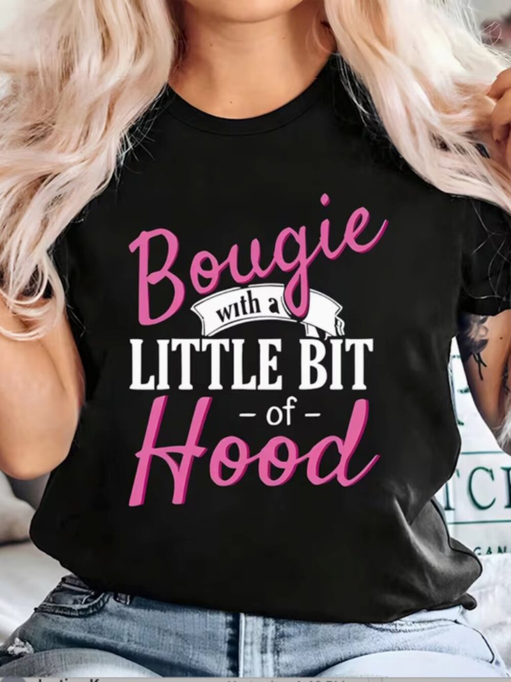 Plus Size Oversized "Bougie Little Hood" Black/Pink Cute fun to wear t-Shirt 3XL